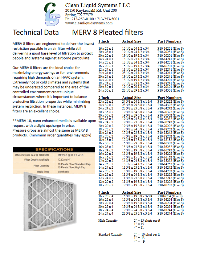 MERV 8 Pleated filters