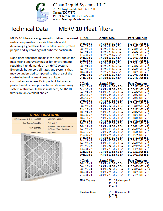 MERV 8 Pleated filters
