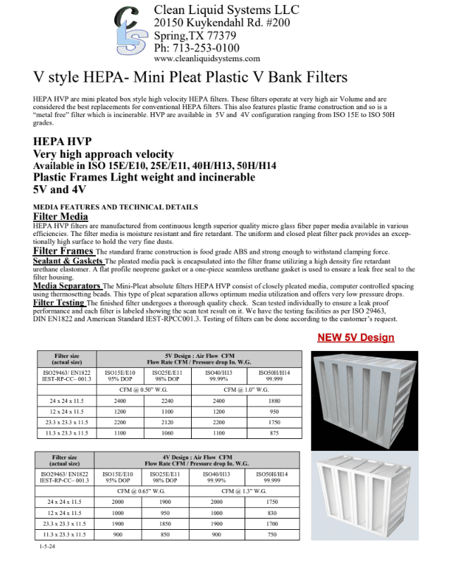 V style HEPA- Mini Pleat Plastic V Bank Filters