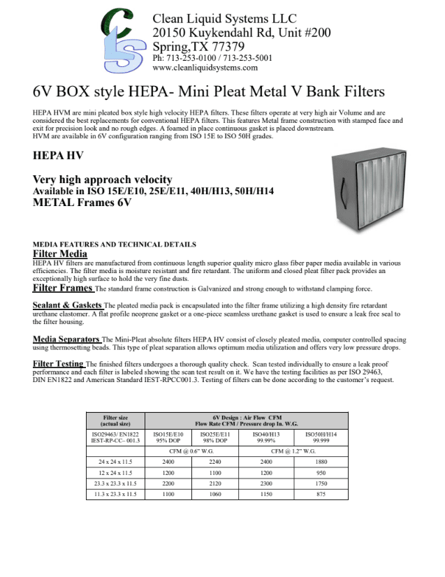 HEPA- Mini Pleat Metal V Bank Filters